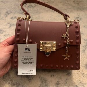 Brown and Burgundy Mini Bag with Studded Accents